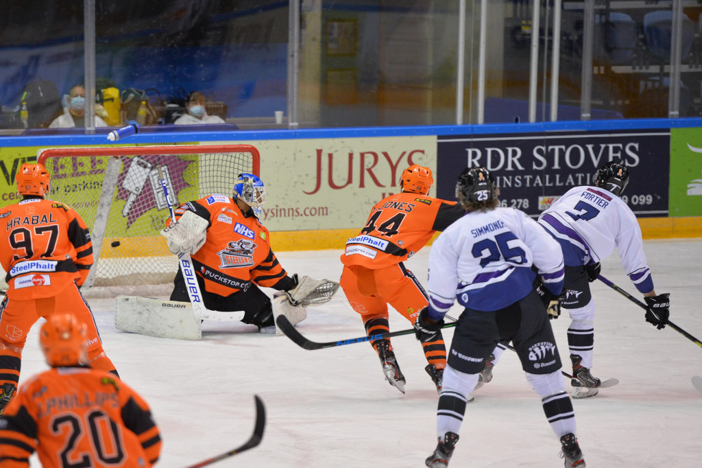 Maxime Fortier scores first for Manchester Storm Photo by Dean Woolley 